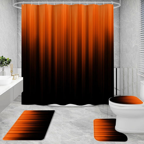 4 Set Set, Set Litabel Pcs Orange and Black Gradient Shower Curtain with Rugs and Toilet Lid Cover, Modern Simple