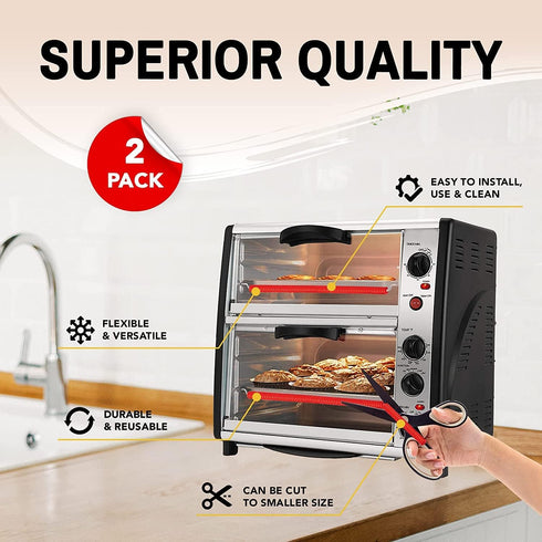 Oven Liners for Bottom of Oven Silver (2-Pack) with Oven Rack Shields (2-Pack), Large Oven Mat, Reusable & Heat