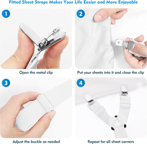 2 Pcs Bed Sheet Straps, Elastic Adjustable Holder Straps with Metal Clips for Mattress Cover and Sofa Cushion