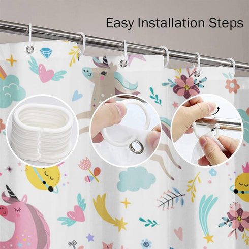 Emvency Shower Curtain - Kids Rainbow Blue Pattern Unicorns, Pink Baby Girl, Waterproof Polyester Fabric