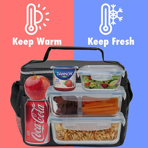 opux Insulated Lunch Bag for Men Women - Leakproof Black Lunch Box for Work, Portable Soft Cooler Bag, 14 Can/8L