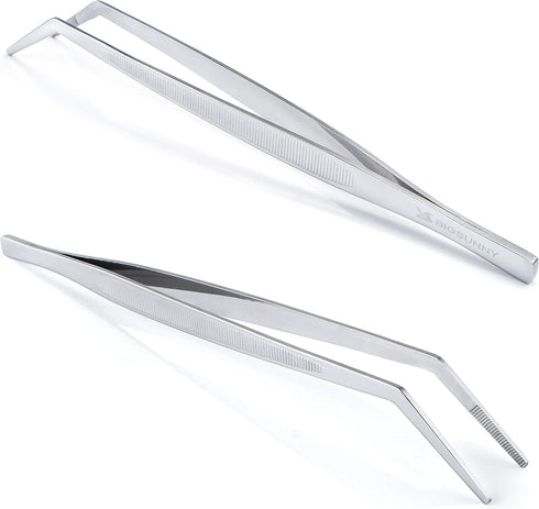 MSY BIGSUNNY Professional Chef Kitchen Cooking Precision Tweezers Culinary Curved Tip Tongs for Baking Decorating (1, 9.5")