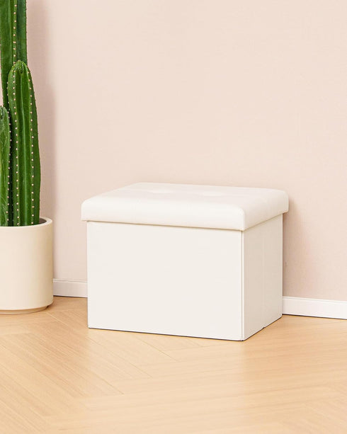 16.5"x12.6"x12.6" B FSOBEIIALEO Folding Storage Ottoman, Faux Leather Footrest Seat Coffee Table Toy Chest Kids, White
