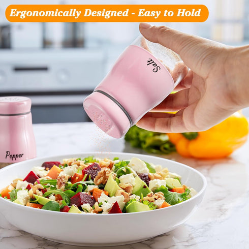 Bivvclaz 5 oz Stainless Steel Pink Salt and Pepper Shakers Set with Glass Bottom, Cute Kitchen Decor and Accessories,