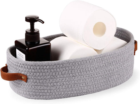 Cotton Rope Small Woven Storage Basket for Toilet Paper, Bathroom, 13"x5.9"x4", Gray