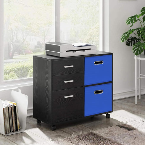 Black Foldable Storage Cubes Bins, Set of 6 Fabric Organizer Baskets with Dual Handles (Dark Blue)