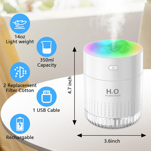 Besky Rechargeable Small Humidifier, Mini Portable Cool Mist Humidifier 2 Modes with 7 Color Light Desktop Humidifier for Baby Bedroom, Office, Nursery, Travel with Auto Shut-Off, Super Quiet by besky