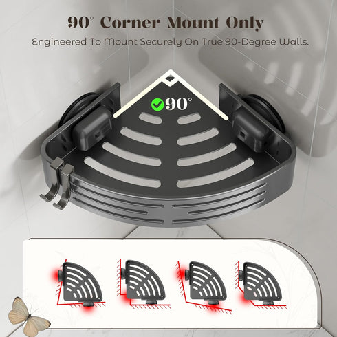 1Pack) Corner Shower Caddy Suction Cup,Shower Shelves with Hooks,No Drilling Powerful Suction Bathroom Organizers