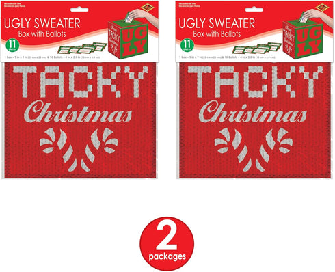 Beistle 2 Pieces Ballot Boxes Ugly Sweater, 9" x 9", Red/Green/White with Ballots