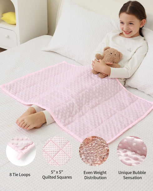 Mr. Sandman 2LBS Weighted Blanket, 20 x 30 Inches, Pink Minky Dots Heavy Blanket with Glass Beads, Soft and Cooling for