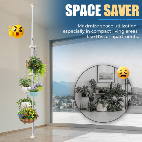 12 Corner Coat Rack - Hook Tension Rod Plant Stand Stainless Steel Organizer for Coats, Towels, Plants & More, No