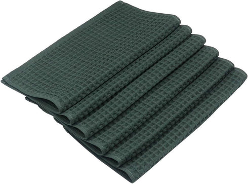 100% Natural Cotton Kitchen Towels, Classic Waffle Weave Dish Cloths, Set of 6, Soft Ultra Absorbent (Blackish Green)