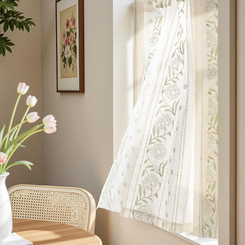 jinchan 45 Inch 2 Winslow Linen Curtains Length Small Window Curtains Embroidered Bordered Floral Drapes Light