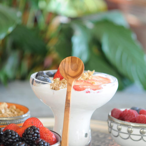 7-Inch Long Handle Olive Wood Smoothie Spoons, Set of 2 for Iced Tea, Coffee, Ice Cream, and Yogurt