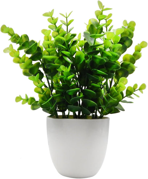 OFFIDIX Mini Eucalyptus Plants with Vase for Office Desk, Fake Plant with Plastic Pots for Home and Shower Room