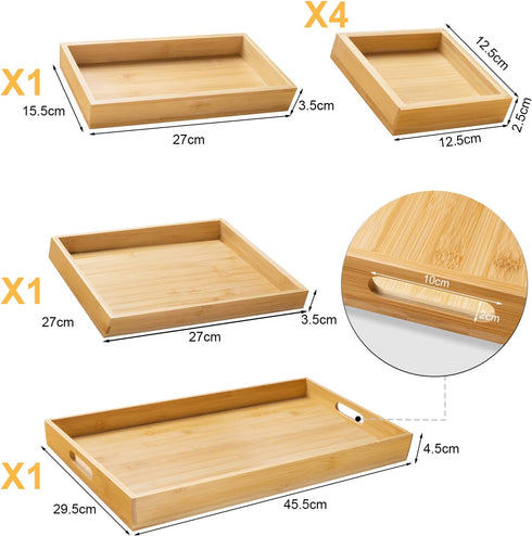 Set 7 Wooden Serving Trays with Handle - of - Large, Medium, Small and Mini - Nesting Multipurpose Trays