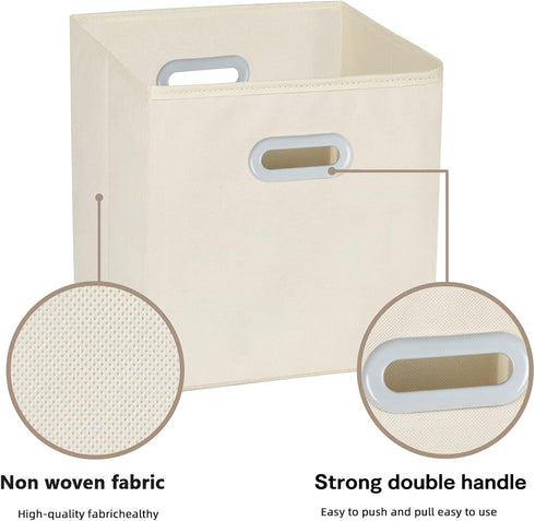 Fabric Cloth Storage Bins, Cube Organizer with Dual Handles, Foldable Storage Baskets for Home, Set of 3, Creamy-White