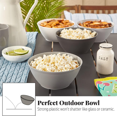 US Acrylic Unbreakable 28 oz. Plastic Stackable Cereal Bowls, Set of 8 in Grey Colors, BPA-Free