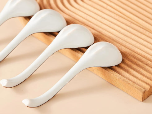 Ceramic Ramen Spoons Set of 4, 6.5 Inch Asian Soup Spoon, Japanese Spoons for Kitchen, Pho, Dumpling