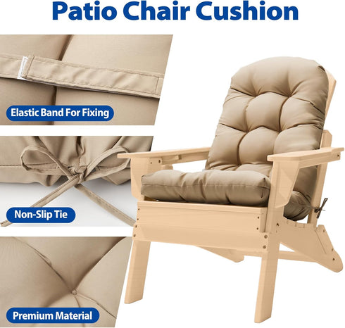 Lucresta 48.8 20.4 4.3, 1 Adirondack Chair Cushion, High Back Patio Cushions with Adjustable Ties, x x Waterproof