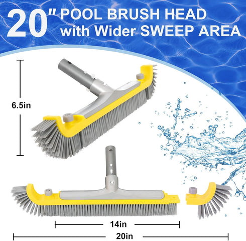 20'' POOLAZA Pool Brush, Heavy Duty Pool Brushes for Cleaning Pool Walls & Floors, Premium Pool Brush Head for Inground