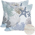 Blue Ocean Waterproof Outdoor Pillow Covers 18x18 Inch Set of 2, Nautical Coastal Starfish Coral Shell Conch Throw