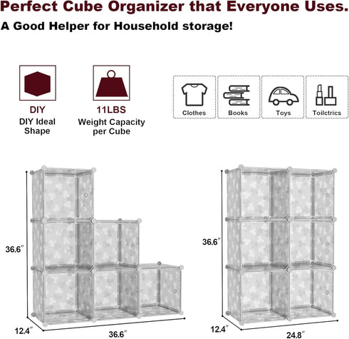 6-Cube Closet C&AHOME Cube Storage Organizer with Doors, Shelves, DIY Plastic Modular Bookshelf, Clothes Storage