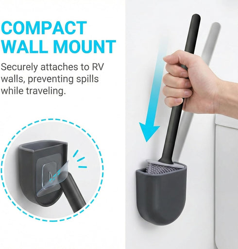 RV Silicone Toilet Brush with Holder, Toilet Bowl Brush for RV Travel Trailers/Campers, Anti-Drip Anti-Roll Compact