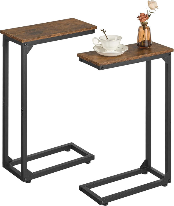 DALEMHOME C Shaped End Table, Couch Table That Slide Under, Small Side Table