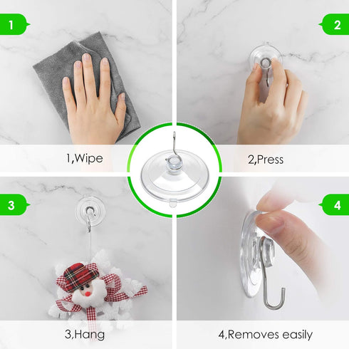 HangerSpace Suction Cup Hooks - 1.77 Inches Clear PVC Suction Cups with Metal Hooks for Shower, Bathroom, and Kitchen,