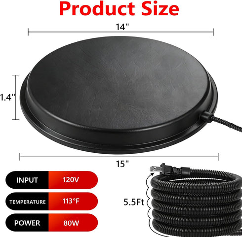 Winter,14 Inch 80W,Chicken Poultry Chicken Water Heater - KOKOPRO Poultry Water Heater Base for for Plastic/Metal