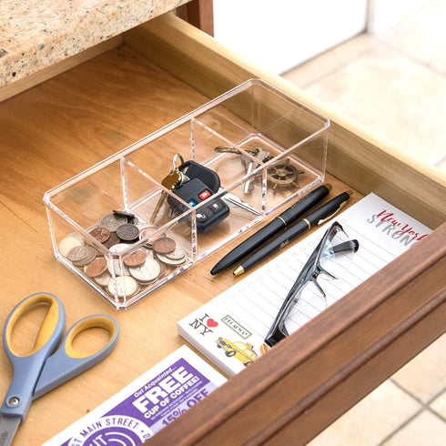 Isaac Jacobs Clear Acrylic 3 Section Organizer - Three Compartment Drawer Tray for Office & More