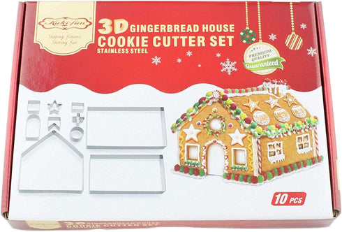 Gingerbread House Cookie Cutter Set - 10 PCS 3D Christmas House Kit with Gift Box Packaging