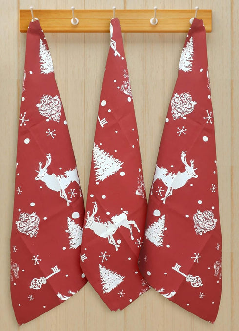 Set of 3 Tea Towels, Christmas Forest, 100% Cotton, Size 18x28 Inch, Perfect for Thanksgiving and Christmas