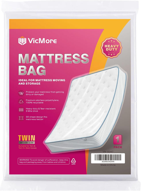 Heavy-Duty Waterproof Mattress Bag for Moving, 39-Inch by 96-Inch, Puncture-Resistant Recyclable Plastic Cover