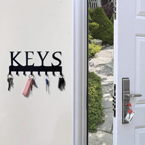 HappyHapi Key Holder Wall Mount, Metal Decorative Key Organizer Rack with 8 Hooks for Home, Matte Black