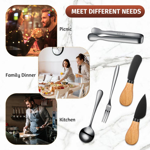 20 Pieces Charcuterie Board Accessories, Spreader Knife Set with Wooden Handles, Mini Serving Tongs, Forks