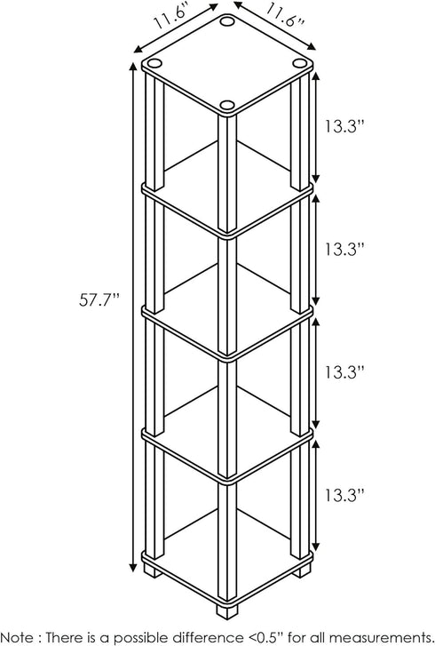 5-Tier FURINNO Turn-S-Tube Corner Square Rack Display Shelf, Walnut/Brown