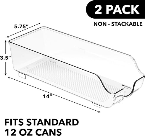 Set 2 Simple Houseware Soda Can Organizer and Dispenser for Refrigerator / Pantry, Clear