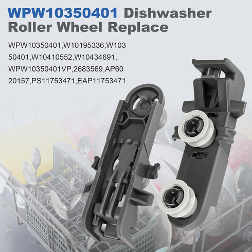 Romalon W10350401 Dishwasher Upper Rack Roller Wheels fit for Whirlpool Ken-more Dishwasher Replace w10195336 PS11753471 AP6020157 2683569 (2 Pack)