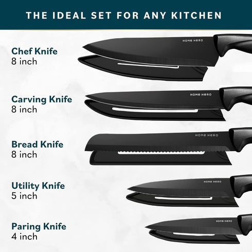 Home Hero 11 Pcs Kitchen Knife Set - High Carbon Stainless Steel Knife Block Set with Sharpener and Ergonomic Handles