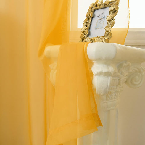 HUTO Gold Yellow Sheer Curtains, 45 Inch Length for Small Windows, 2 Panels, 52 by 45 Inches Long