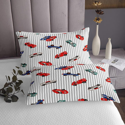 Set Set Feelyou Race car Bed Sheet Speed Sports Car Bedding Racing Car Fitted Sheet White Grey Flat Sheet for Kids Boys