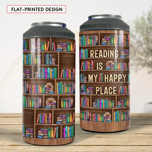 4 1 12oz Coozie SANDJEST Book Lovers Tumbler Bookshelf in Tumbler Can Cooler Skinny Stainless Steel Tumbler Gift