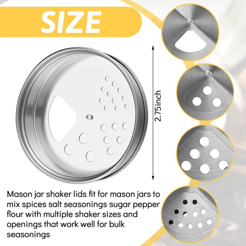 Tiangrid 24 Pack Seasonings(2.76 Inch) Adjustable Spice Shaker Lids for Regular Mouth Mason Jars Stainless Steel Mason