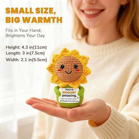 Cute Sunflower Gift for Women Crochet You're Amazing Sun Flower, Funny Positive Affirmation Desk Decor, Uplifting Cheer