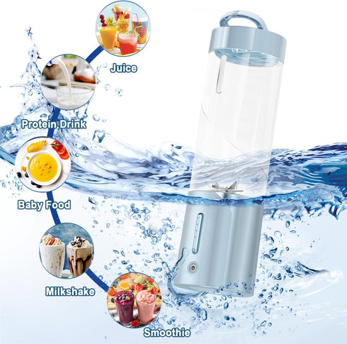 Portable Personal Blender for Fresh Juice, Shakes, and Smoothies - 16 Oz Mini Blender Cup with 6 Blades, USB