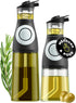 Set 2 Oil and Vinegar Dispenser - Glass Olive Oil Cruet Bottles with Measuring Cup - Non-Drip Kitchen Dispenser