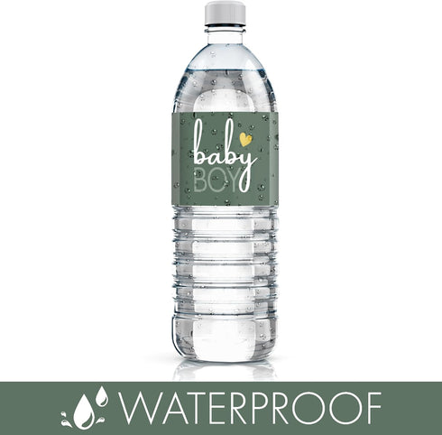 20 Count DISTINCTIVS Green Its a Boy Baby Shower Water Bottle Labels, Baby Shower Waterproof Stickers for Water Bottle