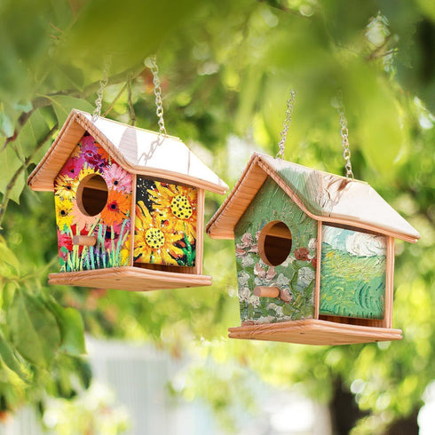 2pc DIY Birdhouse Kit, Cedar Wood Bird House Kits Bulk for Adults, Art Craft Outdoor Birdhouse, Solid Wood Weather